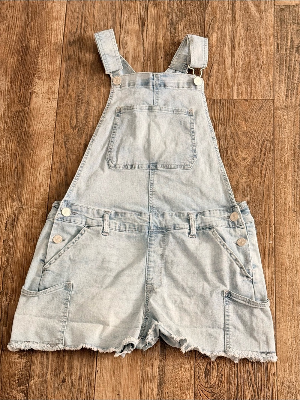 Light Wash Denim Girls' Short Overalls
